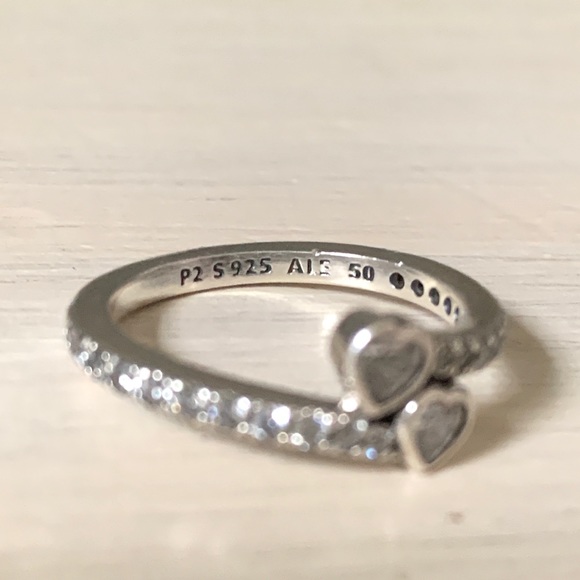 Pandora Two Sparkling Hearts Ring (Size 5.5) - Picture 3 of 4